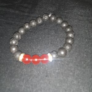 8mm black lava bead bracelet gold